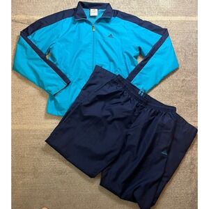 Vintage 2005 Adidas Y2K Track Suit Teal Navy Blue Windbreaker Womens Medium